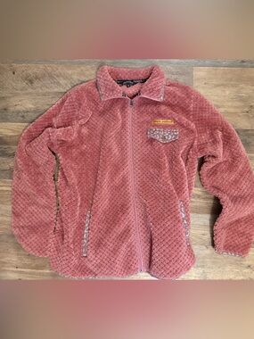 Simply Southern Simply Soft Sherpa Full Zip Jacket Pink Cheetah Trim•Size L•